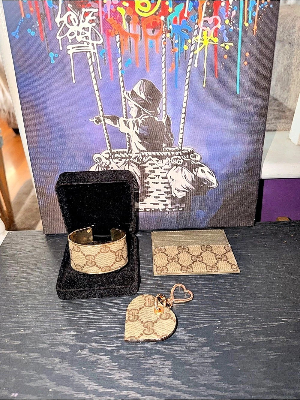 Unbranded GG Monogram Key & Card Holder Set in Brown